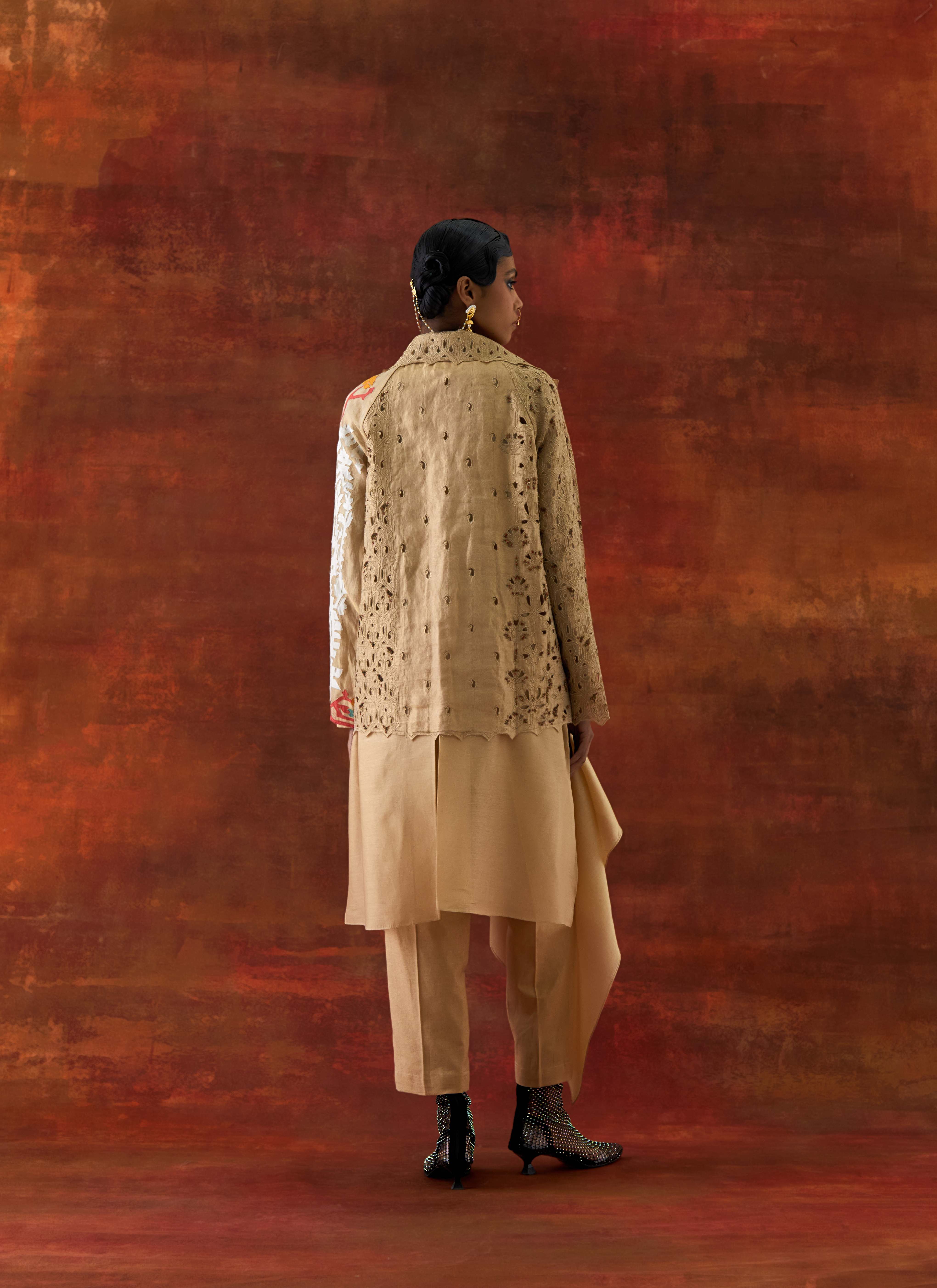 EMB ORGANZA SHORT TRENCH WITH DRAPED SHIRT AND PANTS - image 6