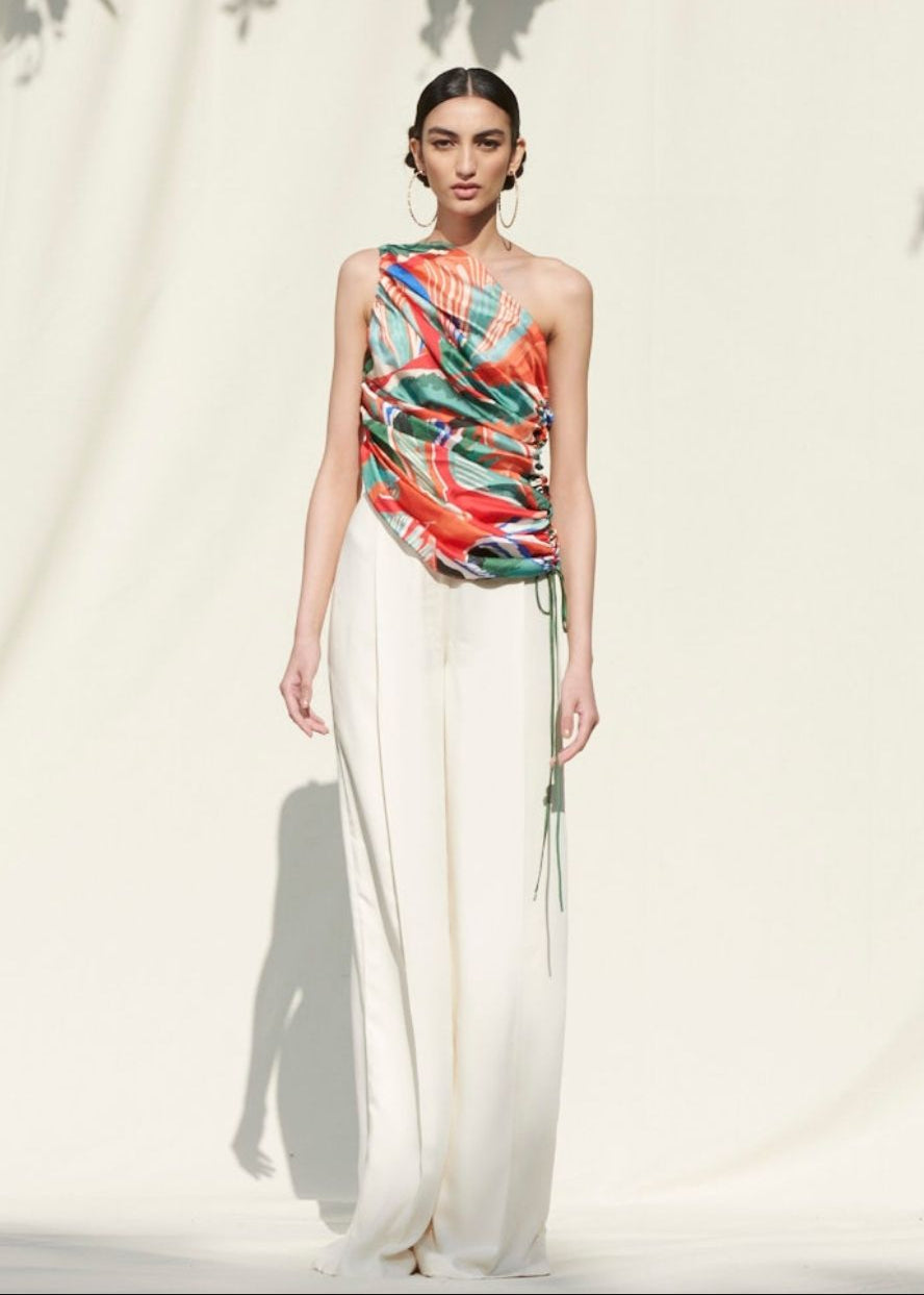Draped One Shoulder Top With Palazzo