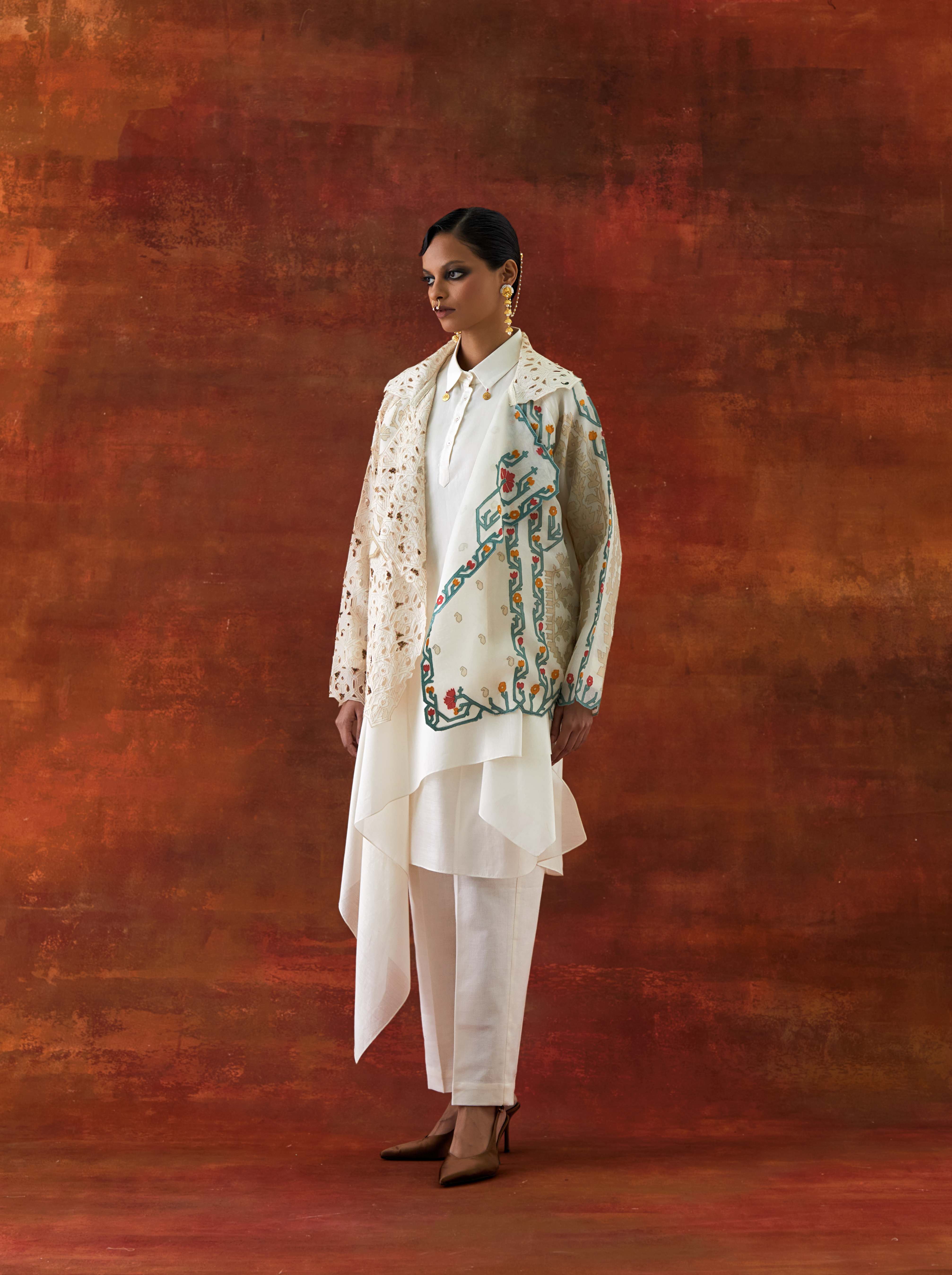 EMB ORGANZA SHORT TRENCH WITH DRAPED SHIRT AND PANTS - image 6