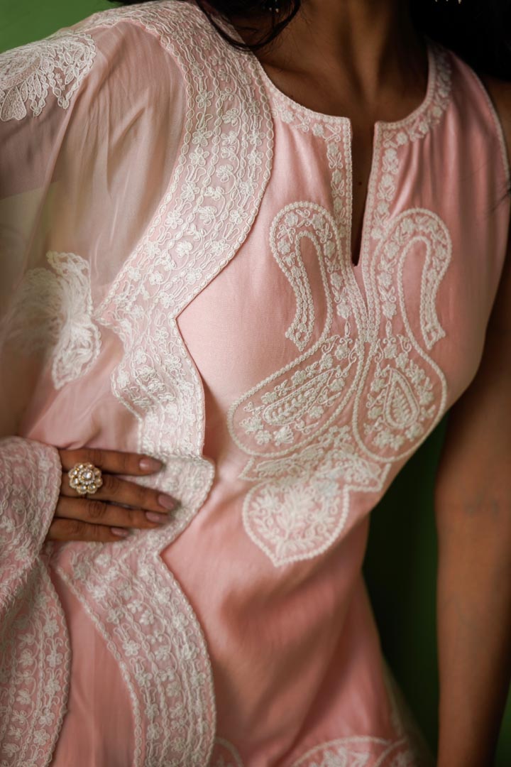 Baby pink flared sharara set
