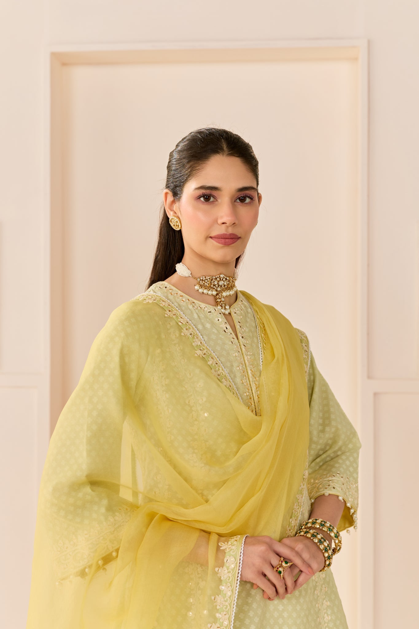 FIRDAUS - MINT GREEN LONG KALIDAAR CHAUGA WITH DOGRI SALWAR AND DUPATTA