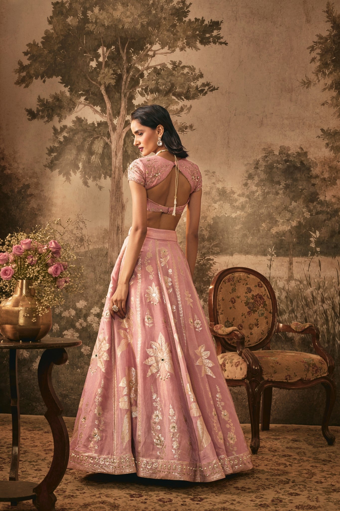 Blush Pink Banarasi Embroidered Lehenga Set
