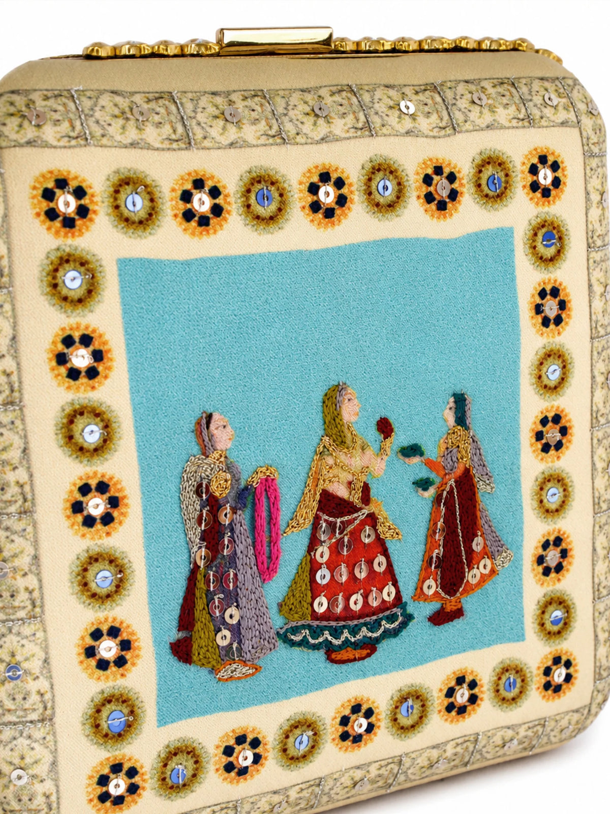 Royal Courtesan Miniature Art Clutch Bag with Gold Embellishment