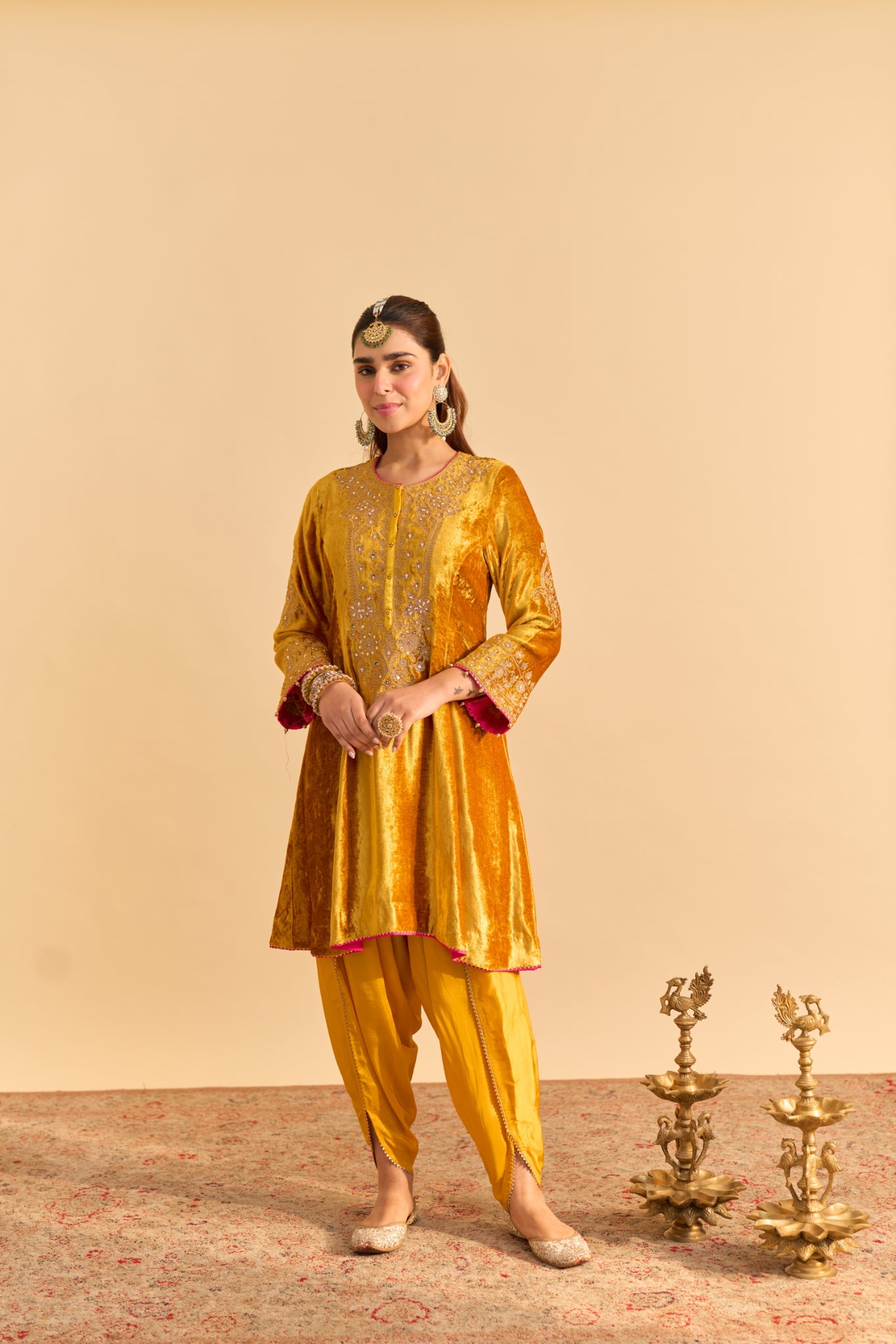 Laiba - Mustard A-line Kurta with Dhoti and Dupatta