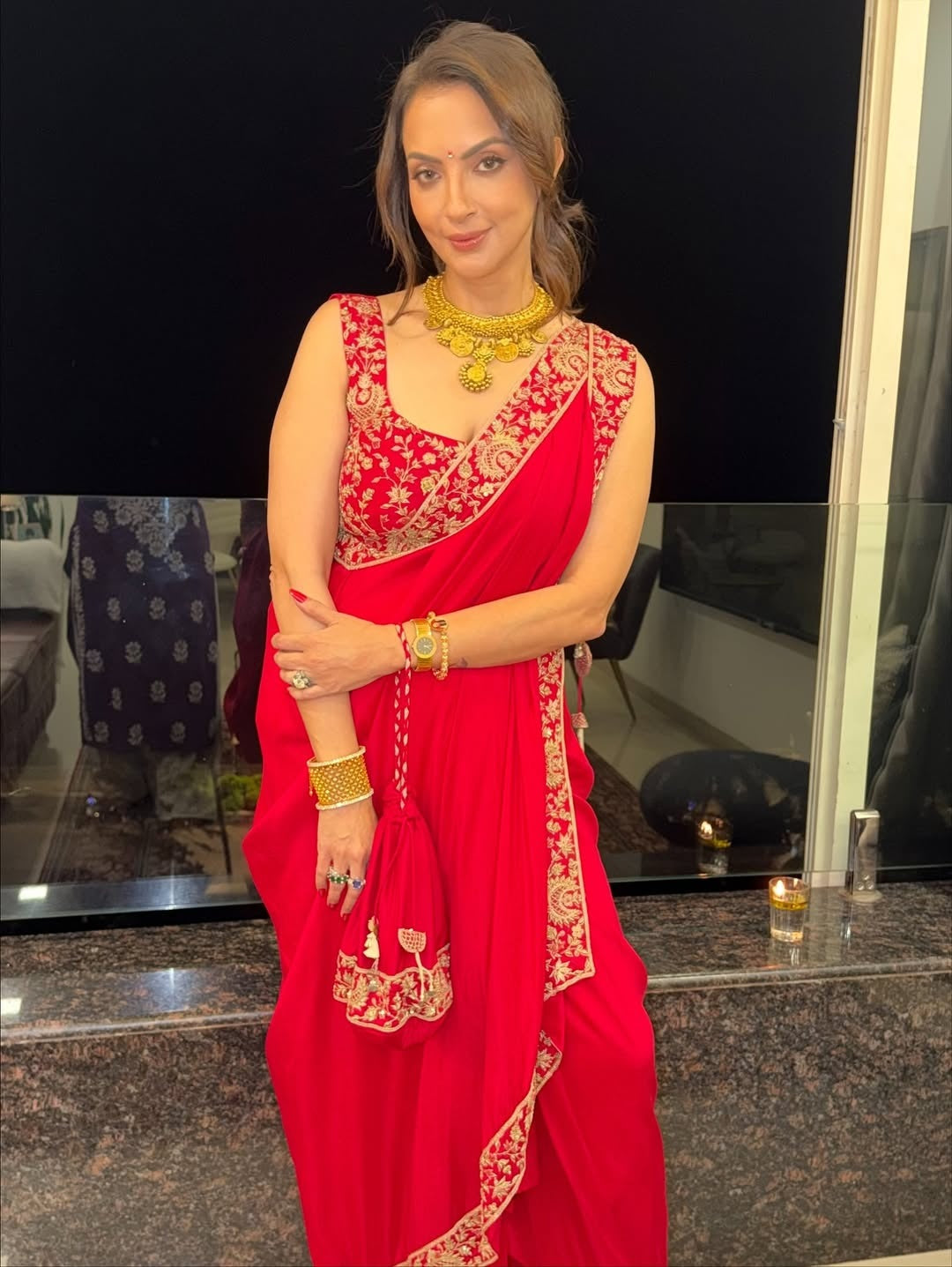 drape chandbali saree