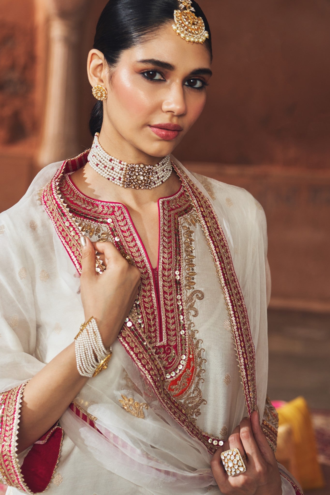 MEHWISH - DAISY IVORY SHORT KURTA WITH SALWAR AND DUPATTA