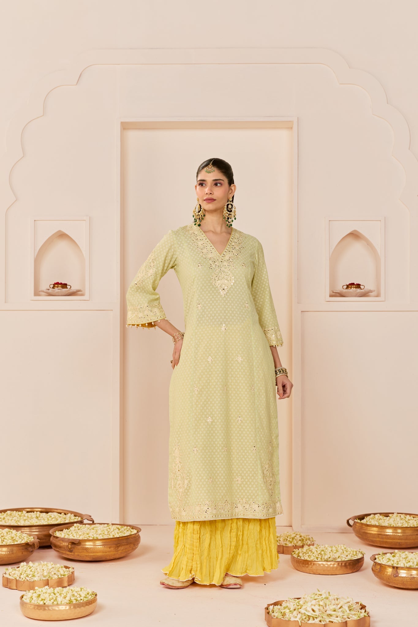 RUHANI - MINT GREEN LONG KURTA WITH SKIRT AND DUPATTA