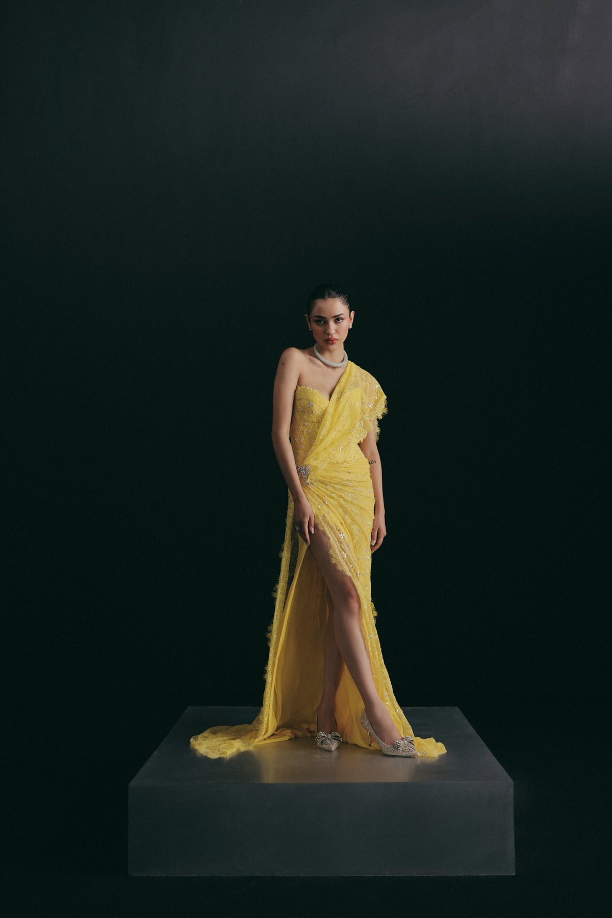 Sequin & Beaded Embroidery, Corded Lace & Dotted Tulle with Silk, Saree Set, Corset Silhouette