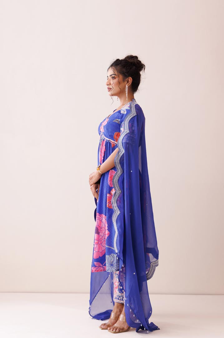 Blue square neck kurta set