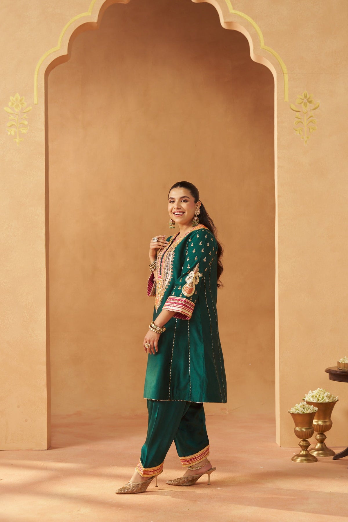 Riva emerald green chauga with salwar and dupatta