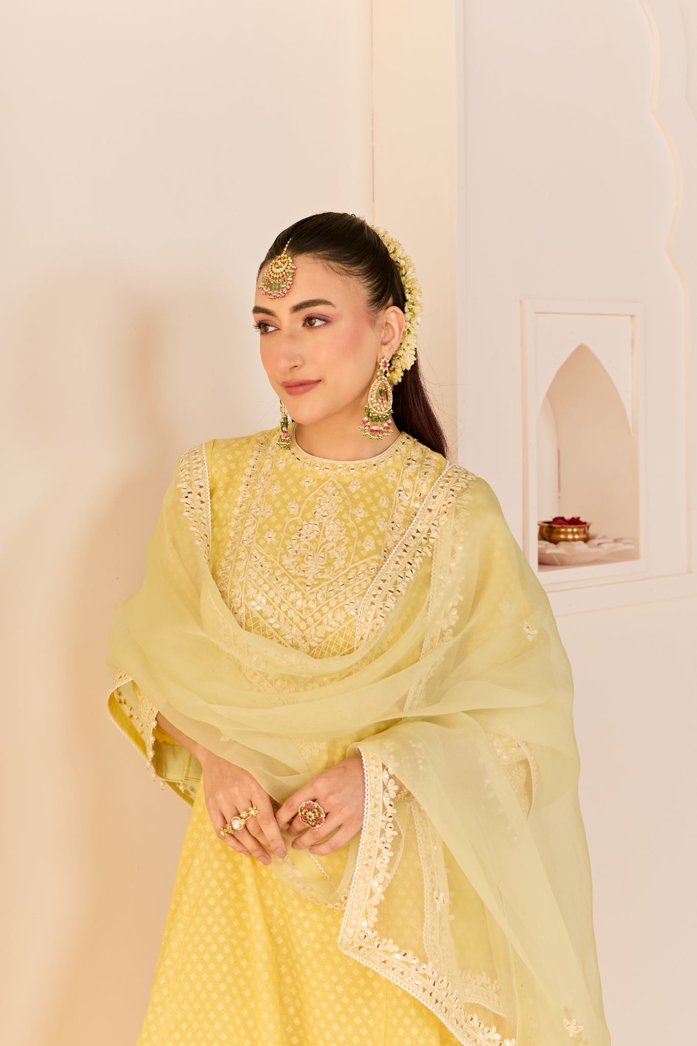 NIDA - LEMON YELLOW SHORT CHOGA WITH FARSHI SALWAR AND DUPATTA
