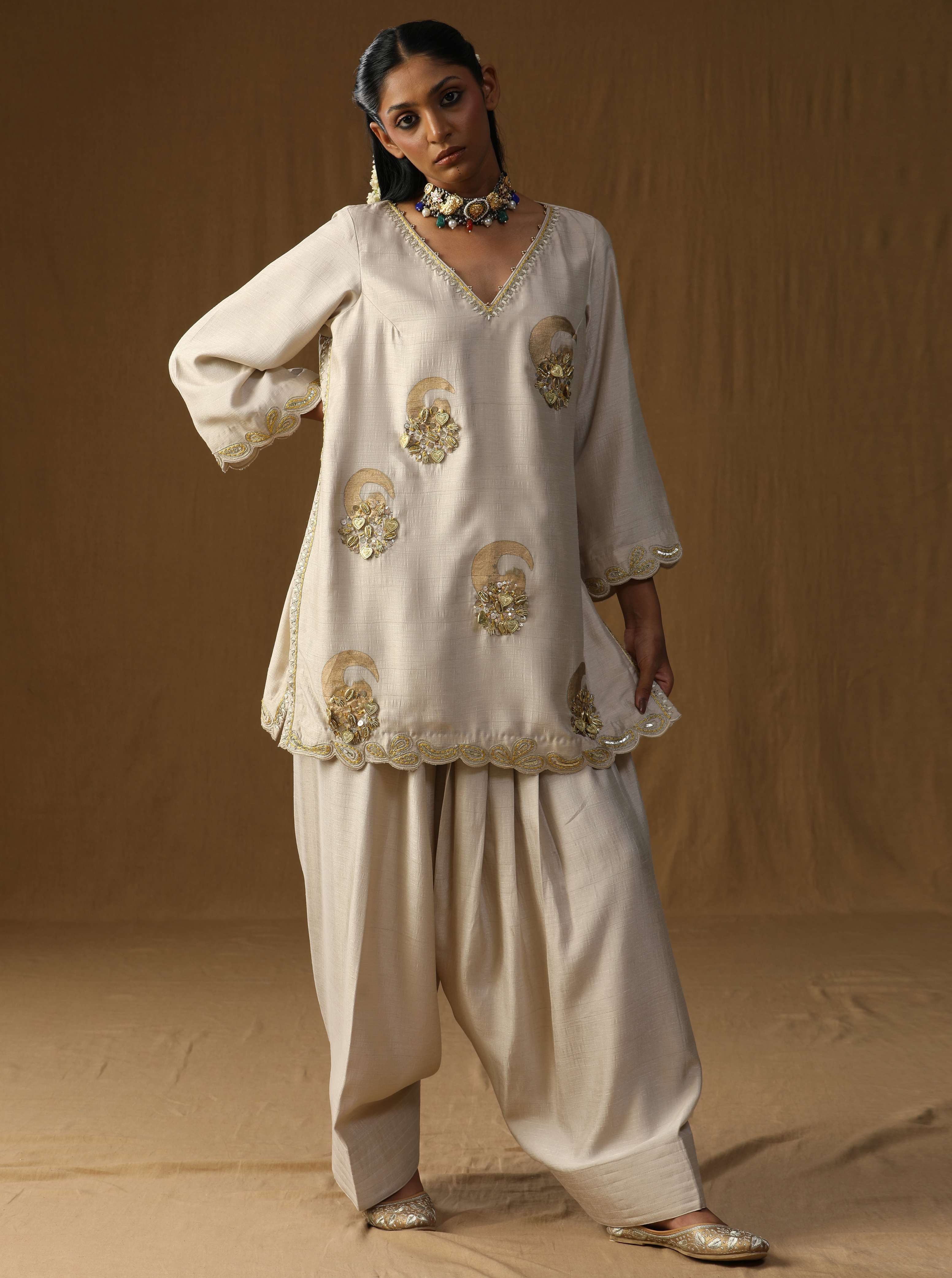 Vrind? � Beige Mritika Embroidered Suit Set