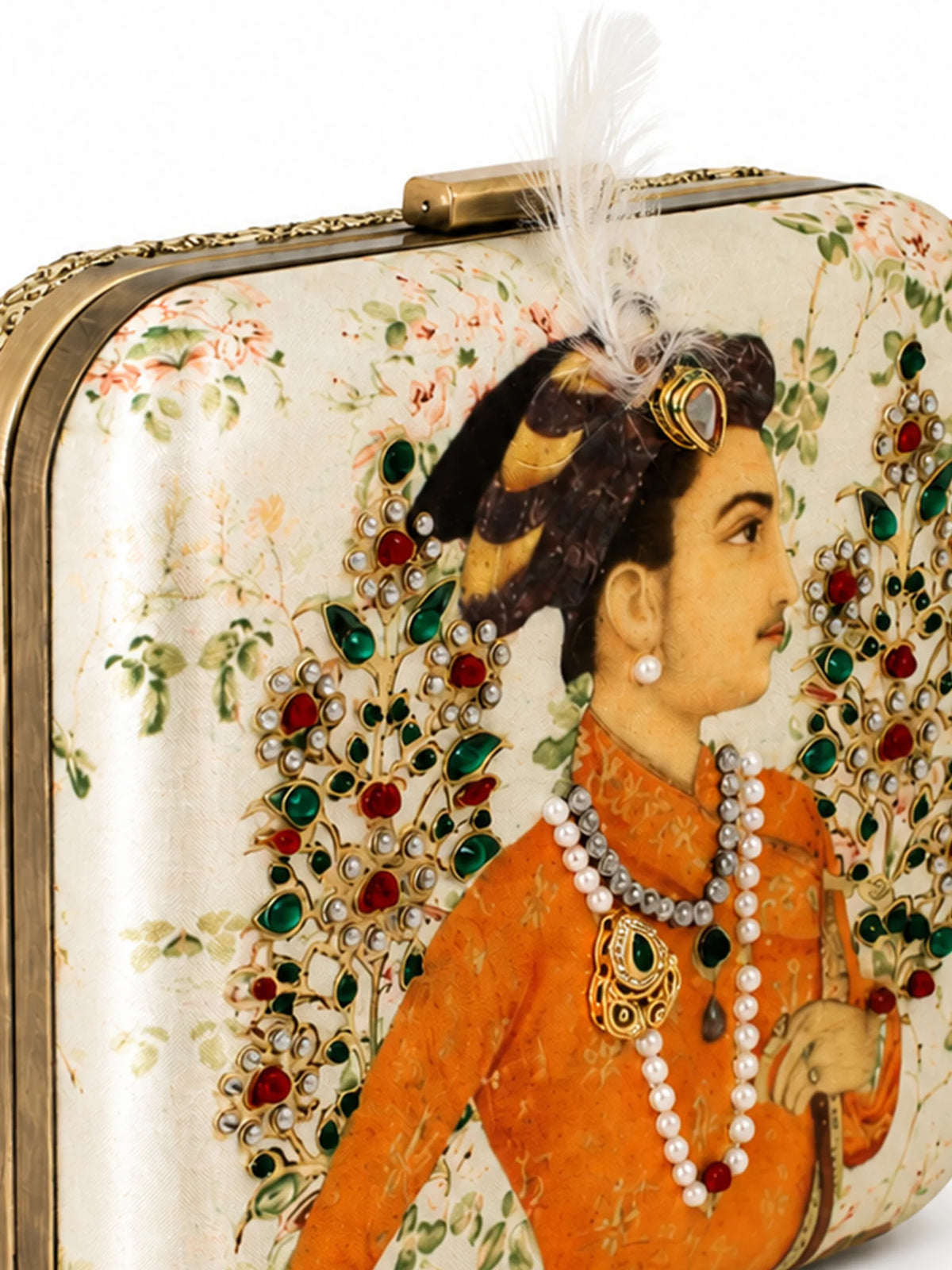 Indian Prince Portrait Embellished Clutch Bag with Gold Detail