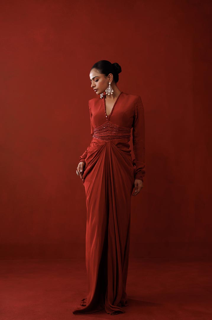Rustic red bold shoulder dress