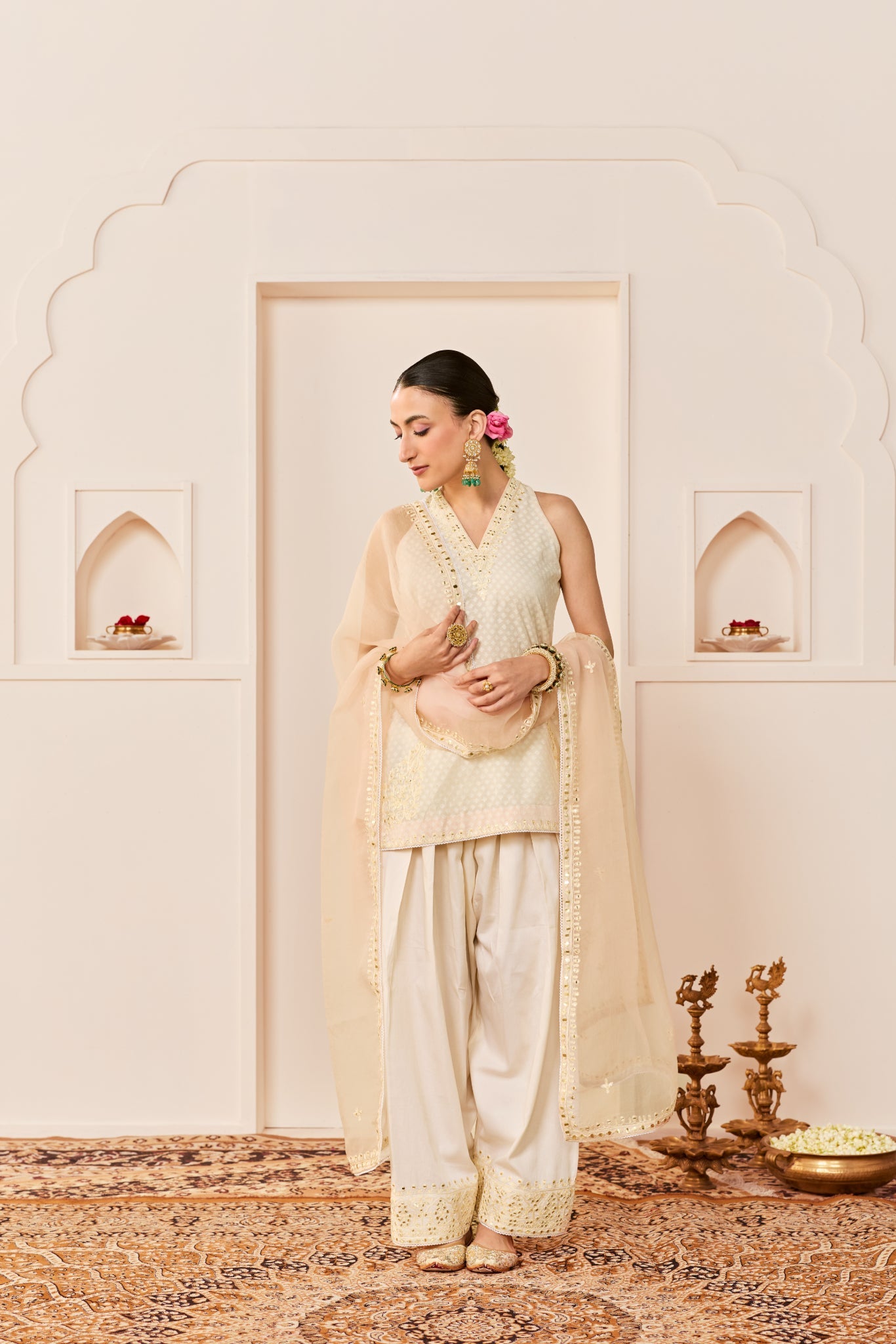MIRAL - DAISY IVORY SHORT KURTA WITH FARSI SALWAR AND DUPATTA