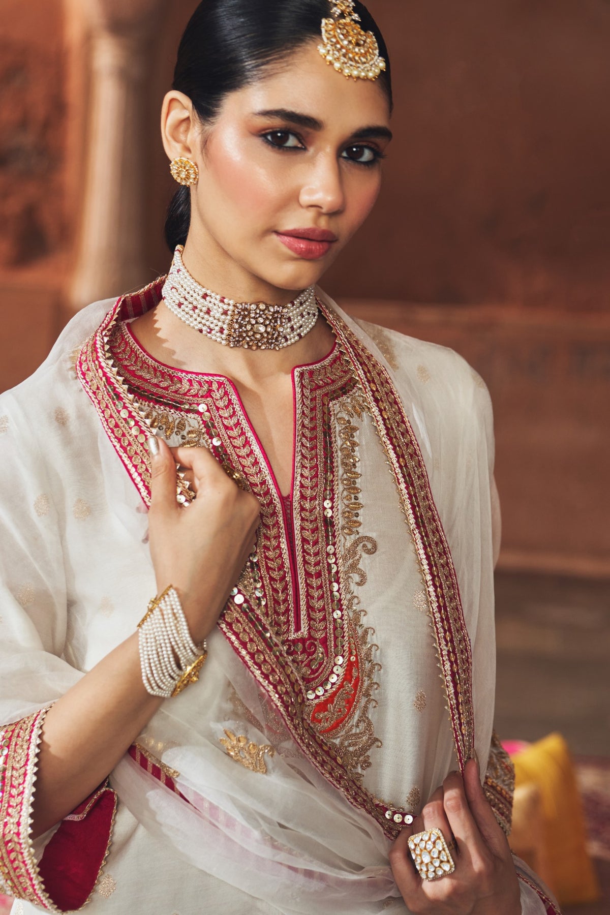 Daisy Ivory Pure Silk Banarasi Kurta Salwar Set for Weddings