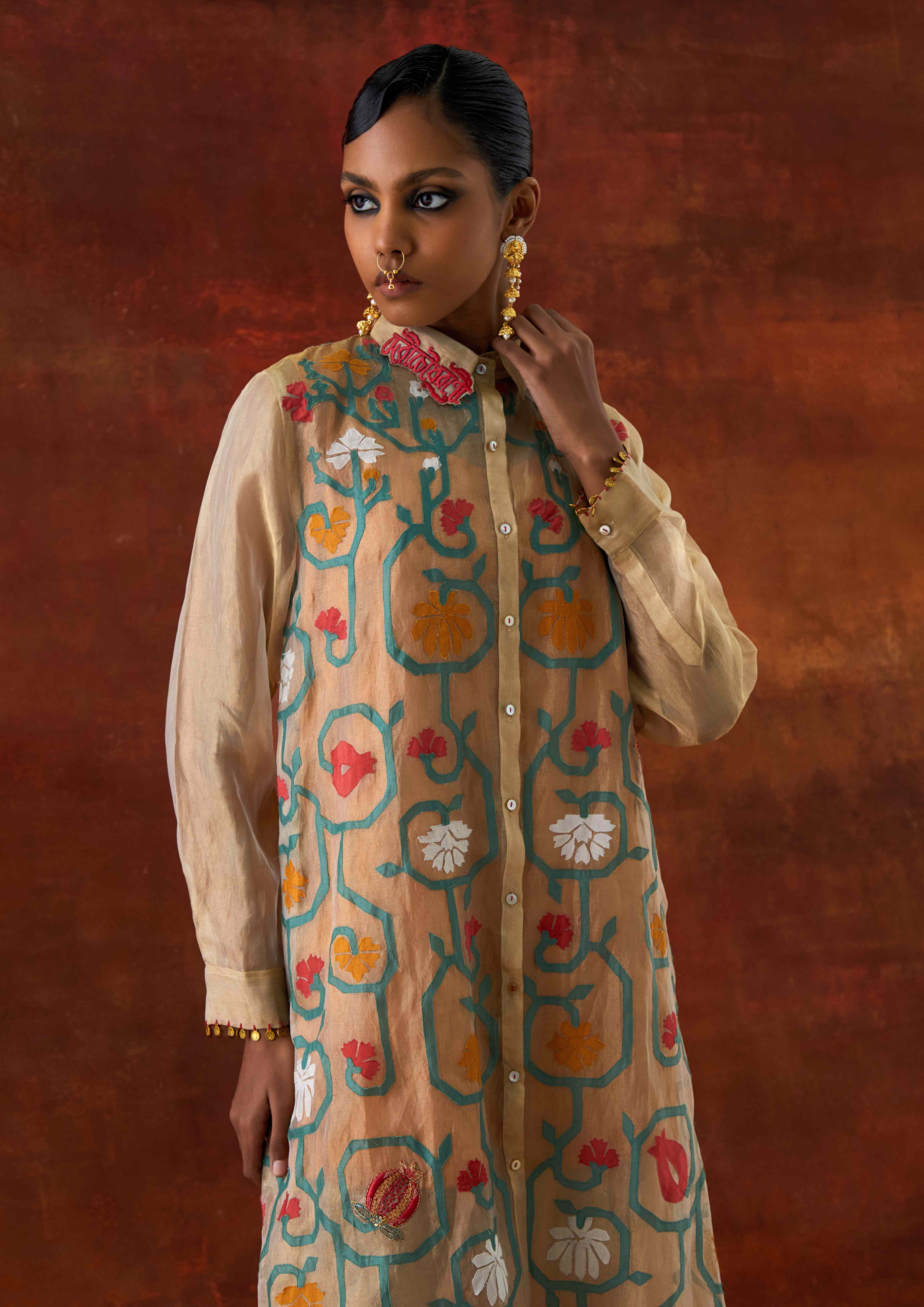 EMB GOLD TISSUE SHIRT WITH INNER AND PANTS - image 6