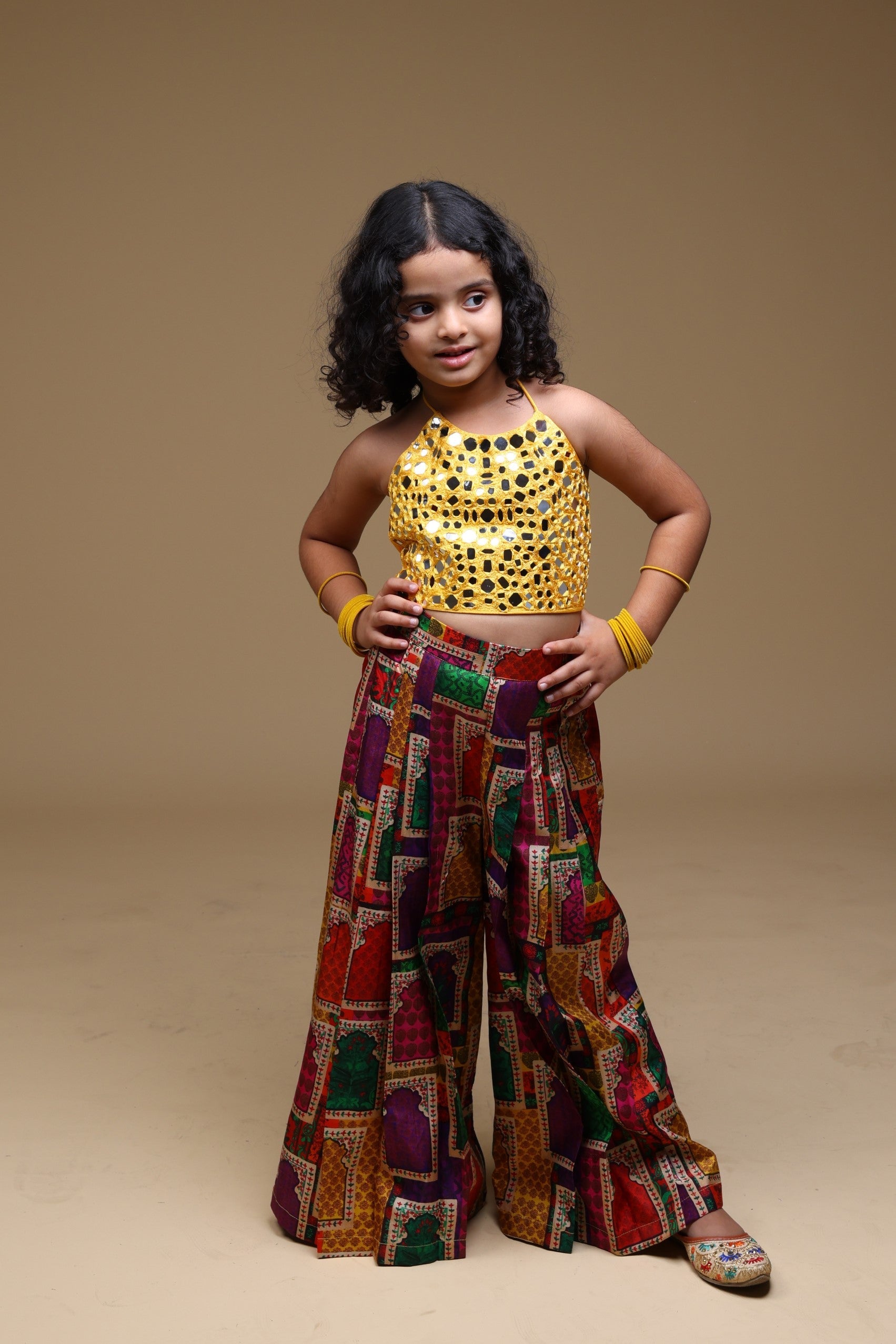 Hand embrodiered halter top with Pleated Pant