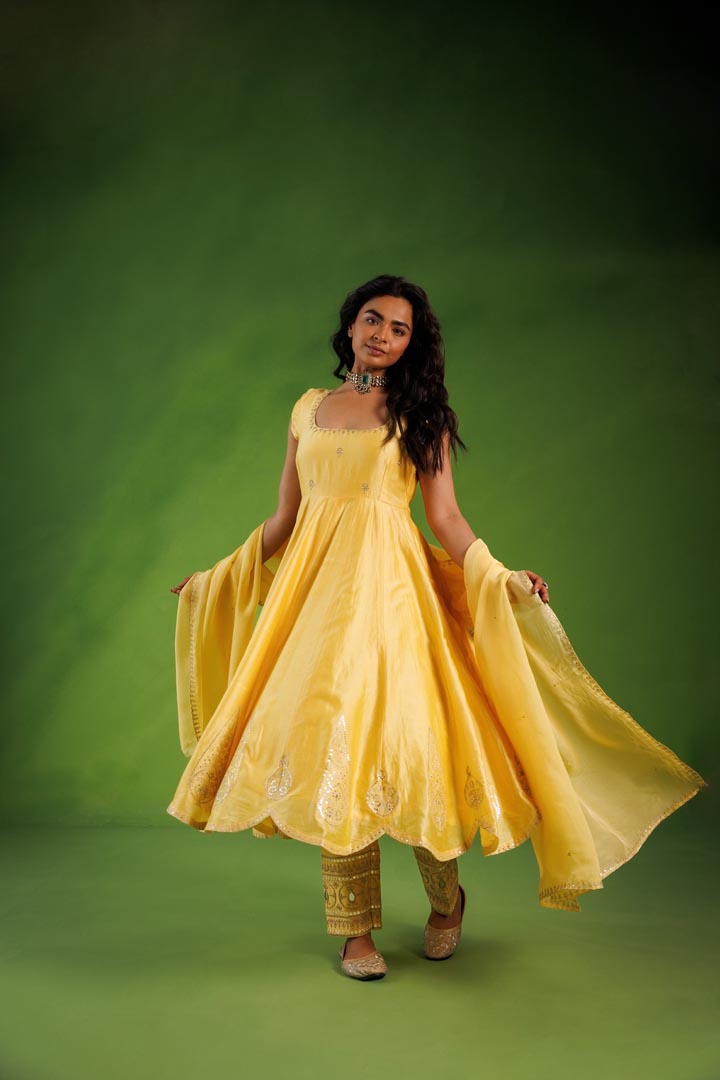 Yellow anarkali set