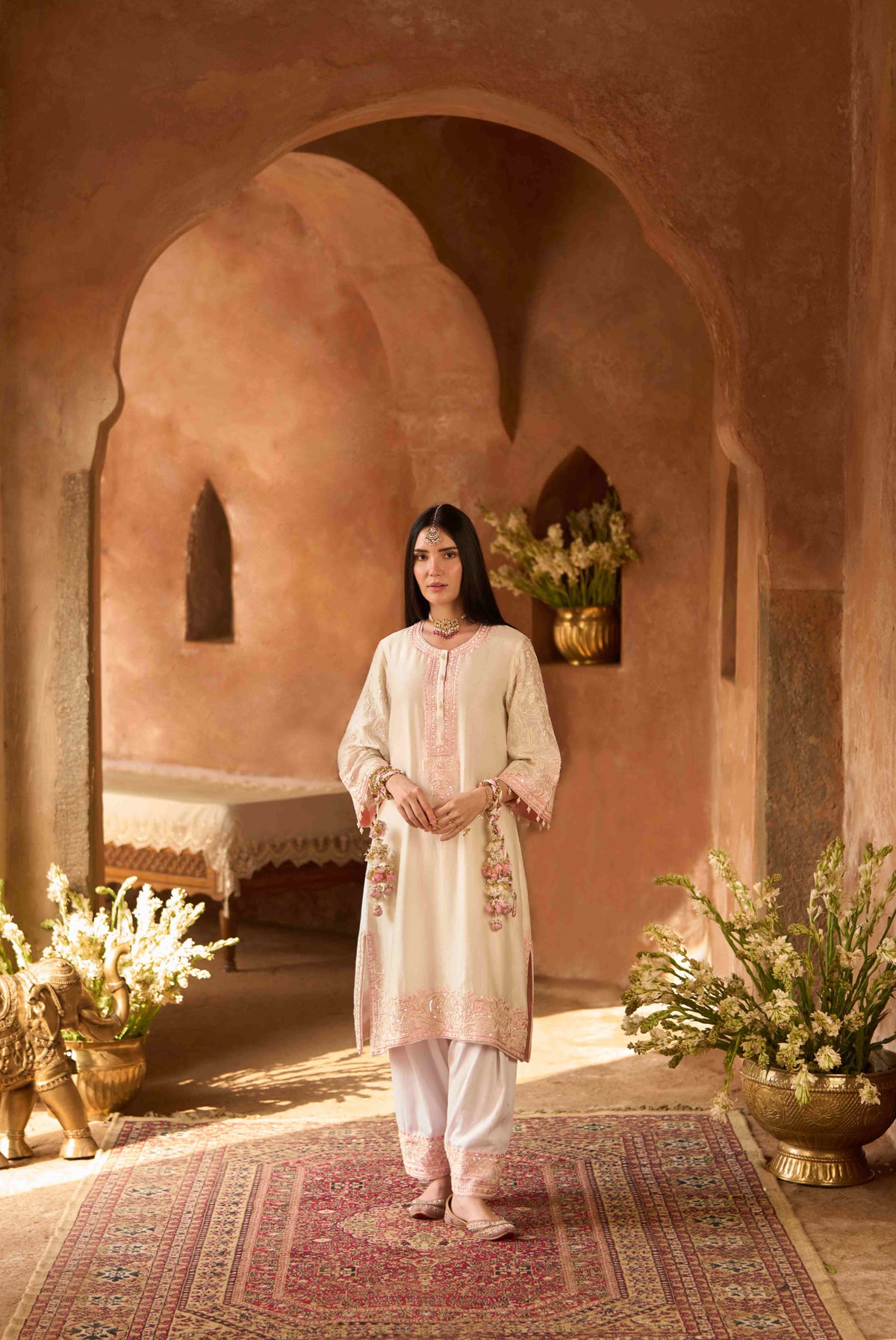 Daisy Ivory Pink Silk Chanderi A-Line Kurta Salwar Suit Set
