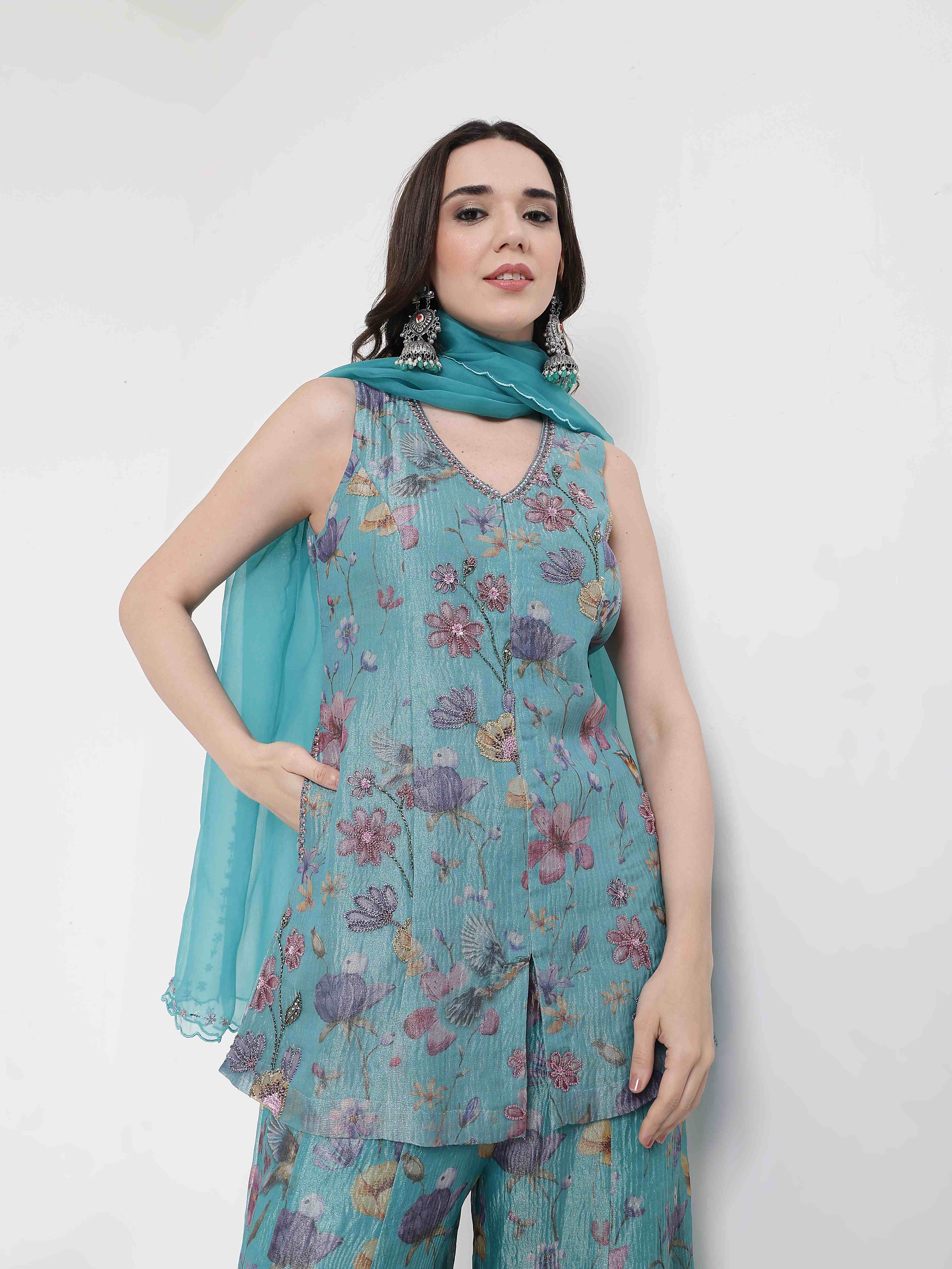Turqouise Floral Sharara Set
