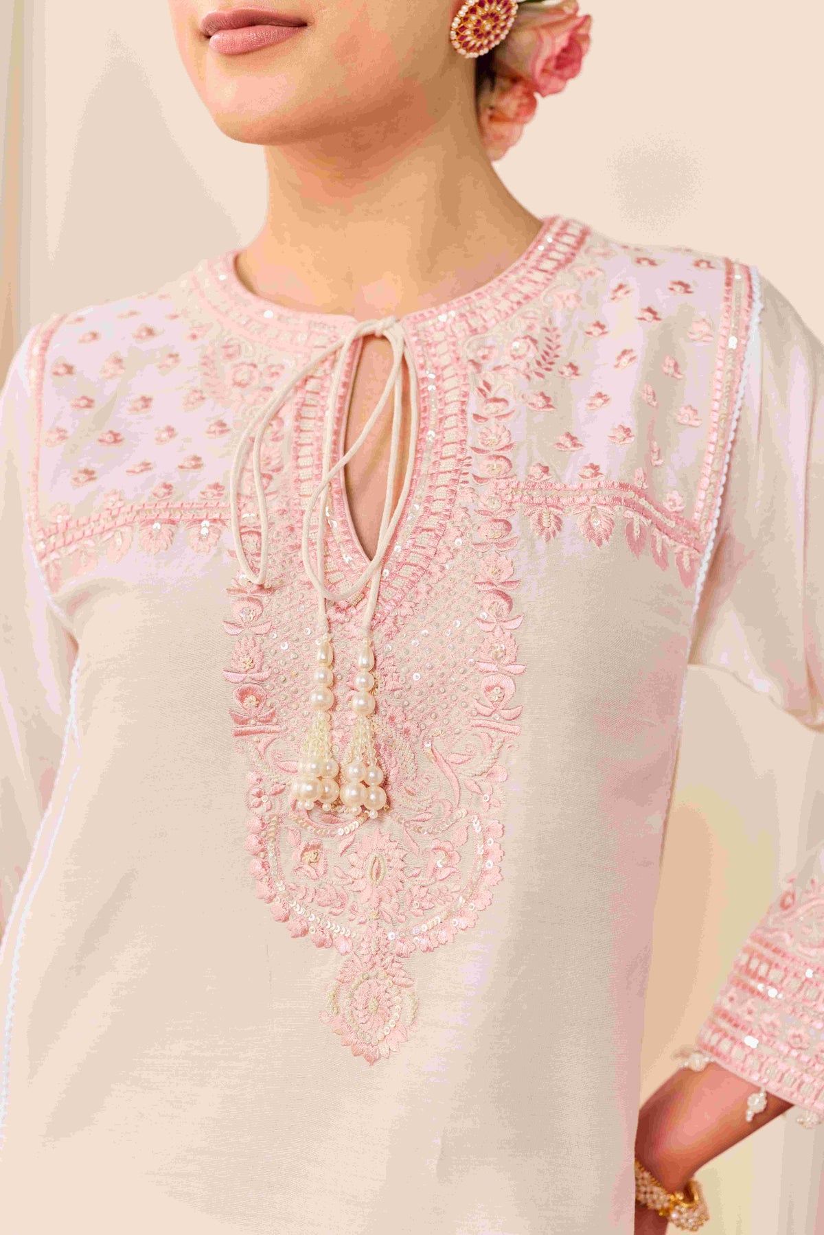 Daisy Ivory Pink Choga with Salwar in Pure Silk Chanderi