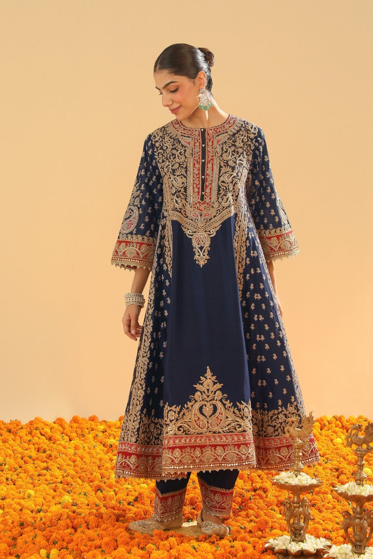 Hana - Deep Blue Long Kalidaar Chauga with Salwar and Odhni
