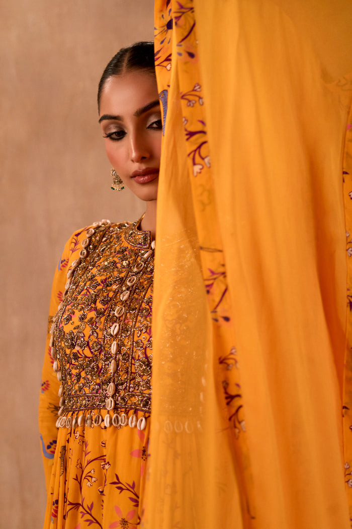YELLOW PRINT EMBROIDERED ANARKALI AND DUPATTA SET - image 6