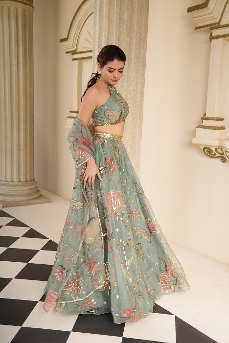 GORGEOUS TEAL LEHENGA SET