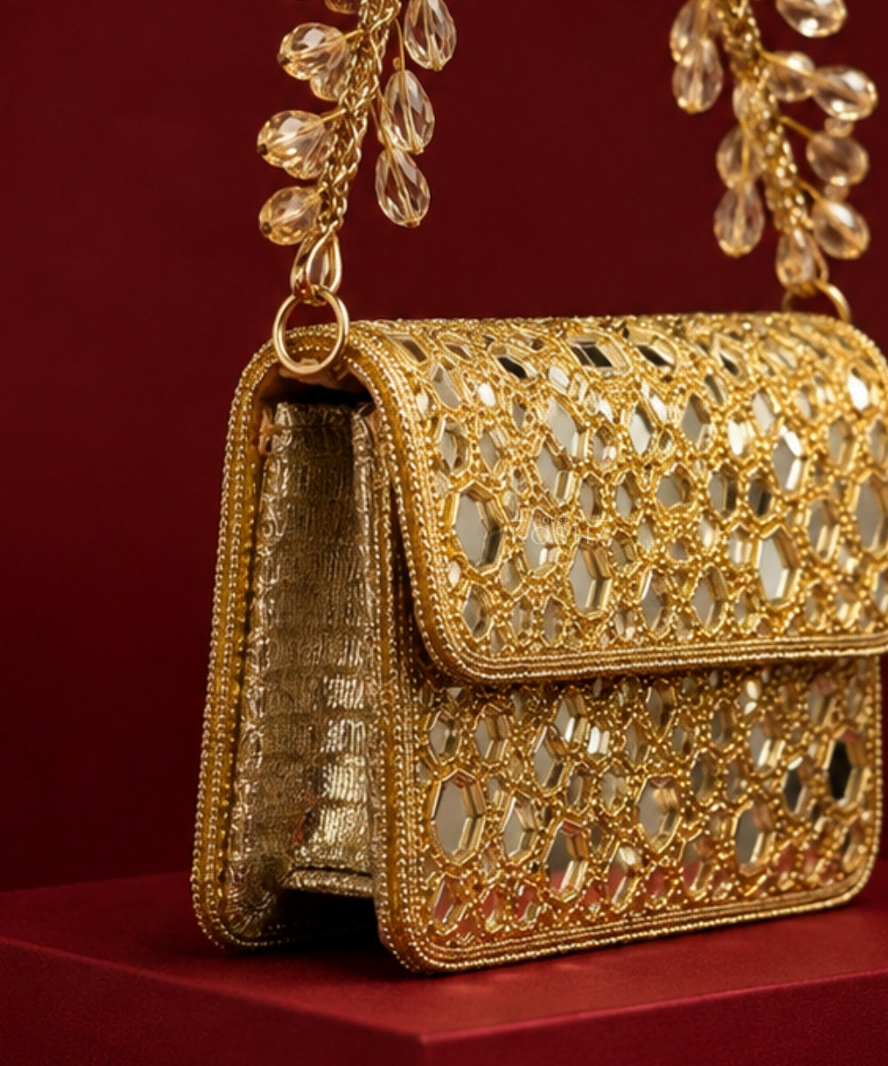 Ira Gold Mirrorwork Embellished Mini Bag
