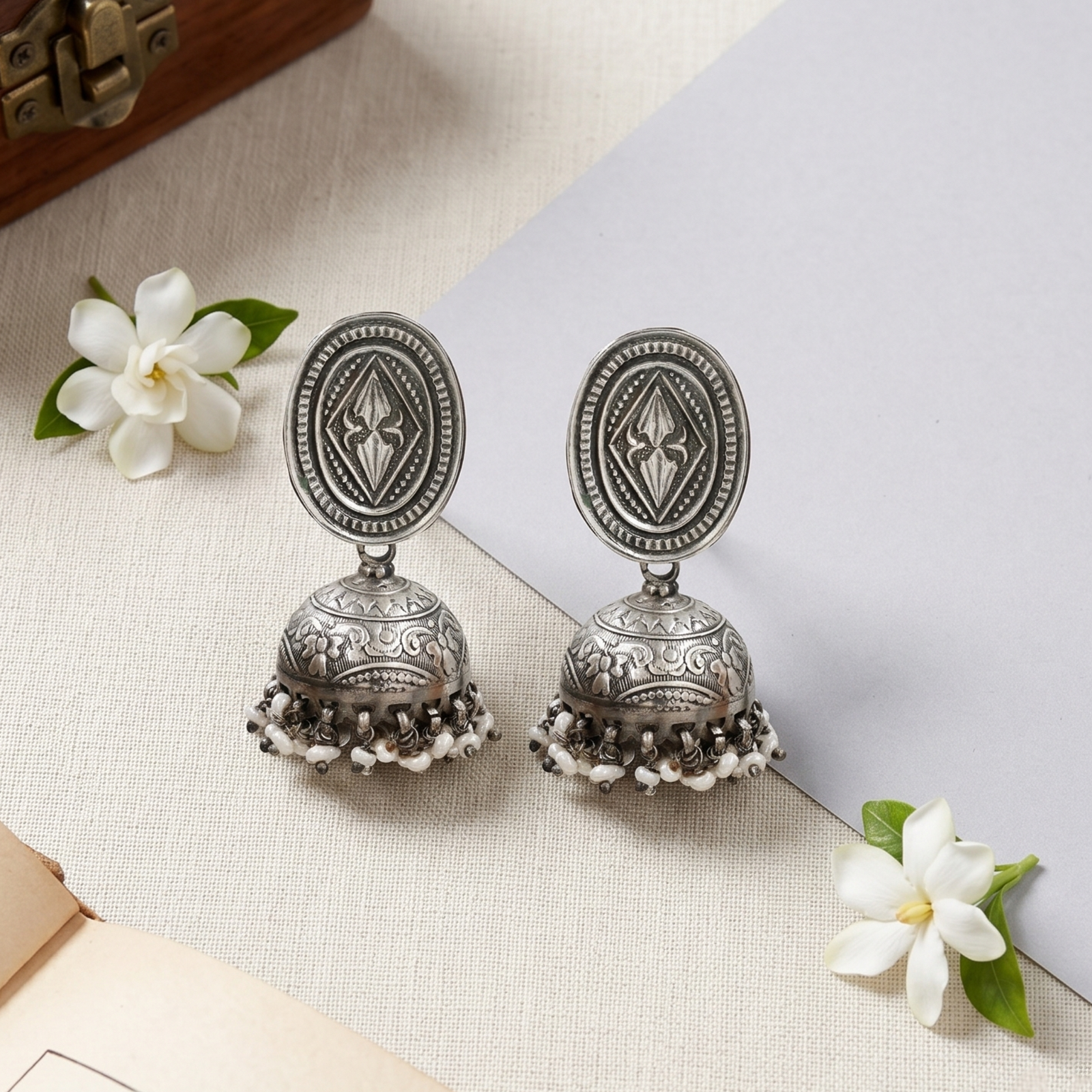 Sangeeta Boochra Classic Oxidised Silver Jhumkas