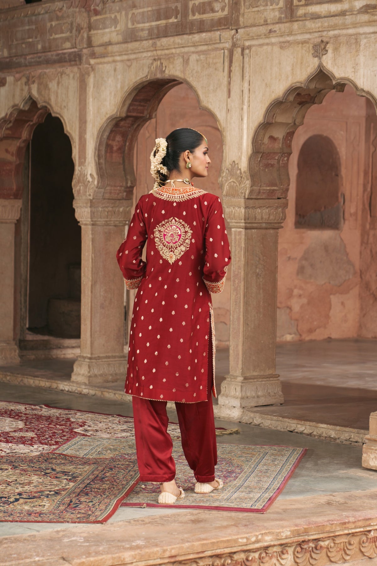 Deep Red Silk Chanderi Kurta Salwar Set for Festive Wear