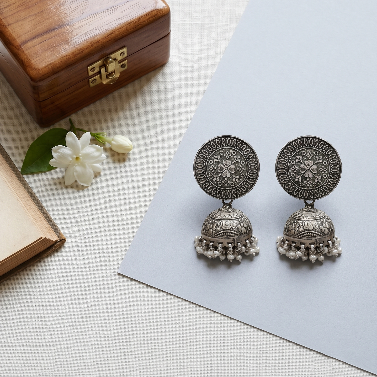 Sangeeta Boochra Handcrafted Pearl Hanging Silver Earrings