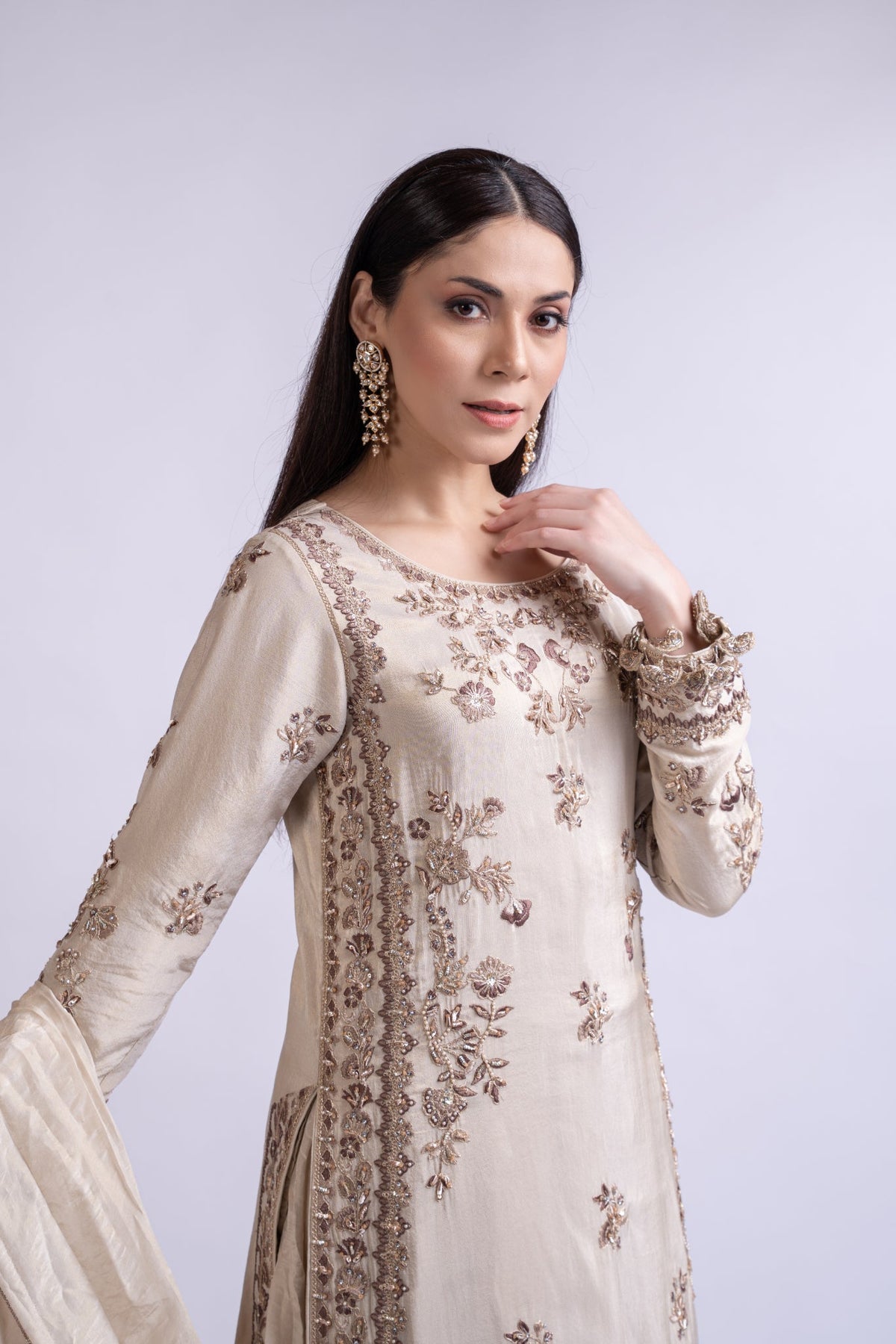 Ivory Embroidered Tissue Silk Sharara Set