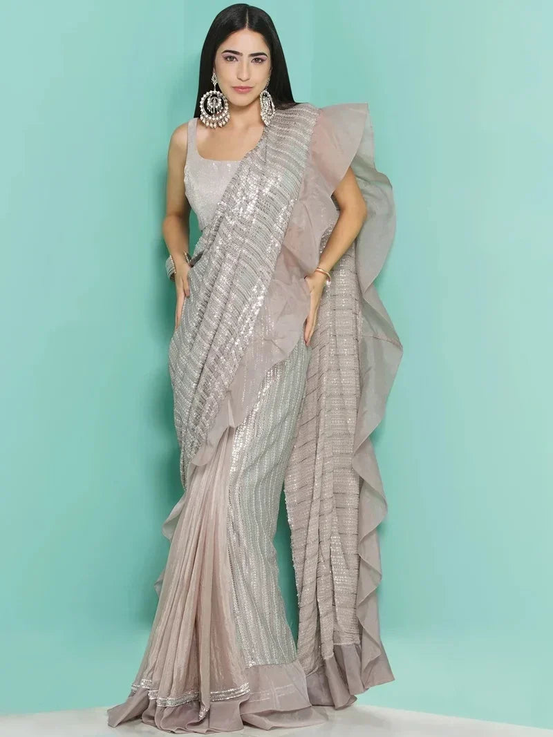 Sequin Organza Saree Drape with Blouse
