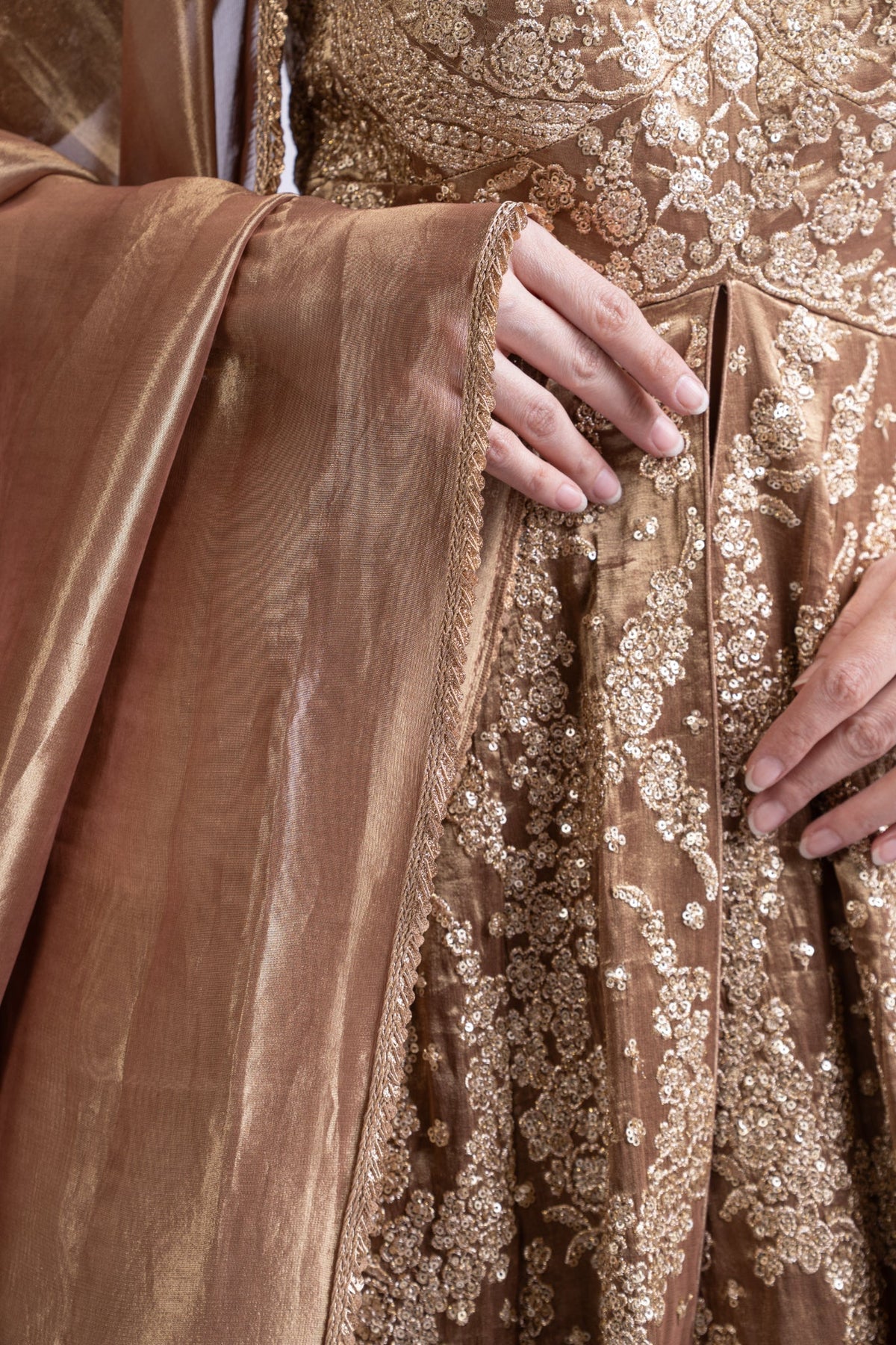 Regal Gold Embroidered Lehenga Set with Cape & Dupatta