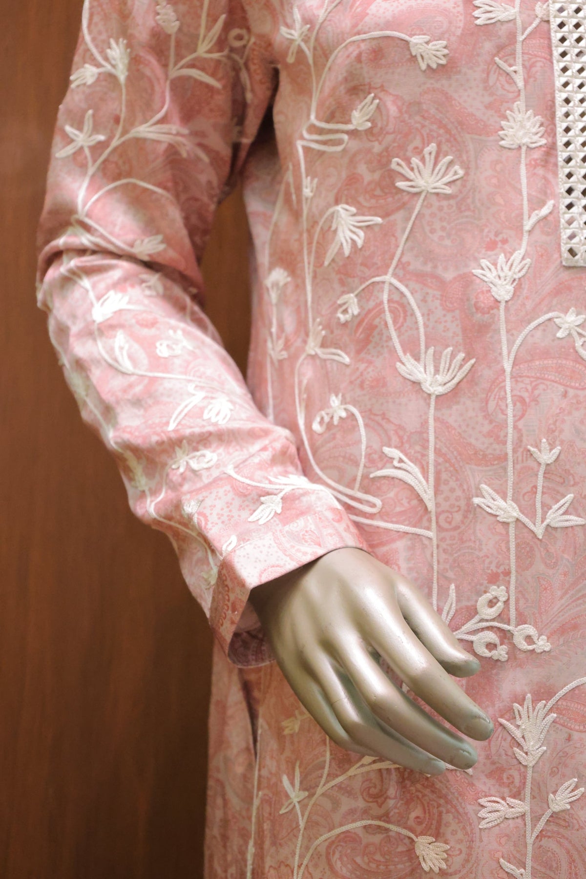 Blush Pink Floral Linen Satin Kurta