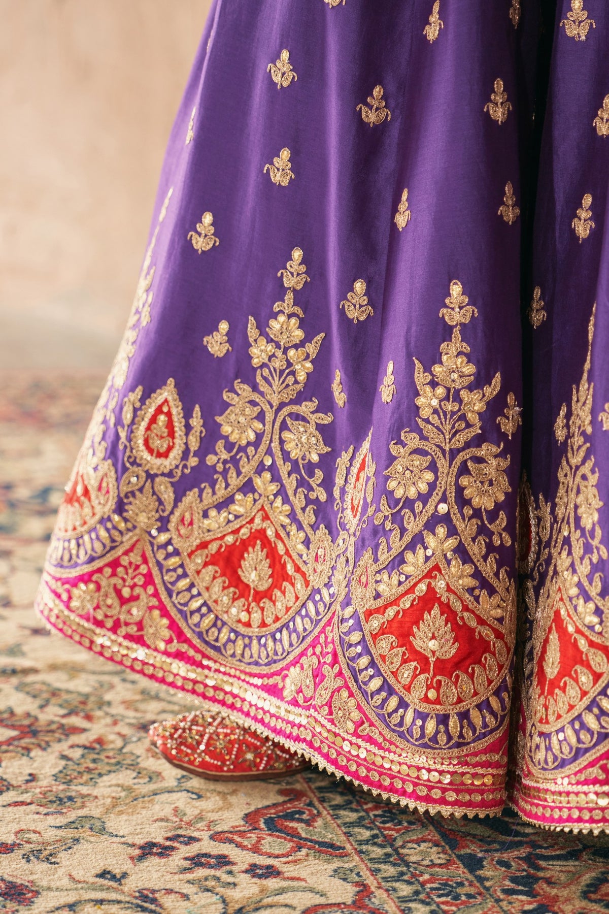 Deep Purple Banarasi Short Kurta Sharara Set with Dupatta