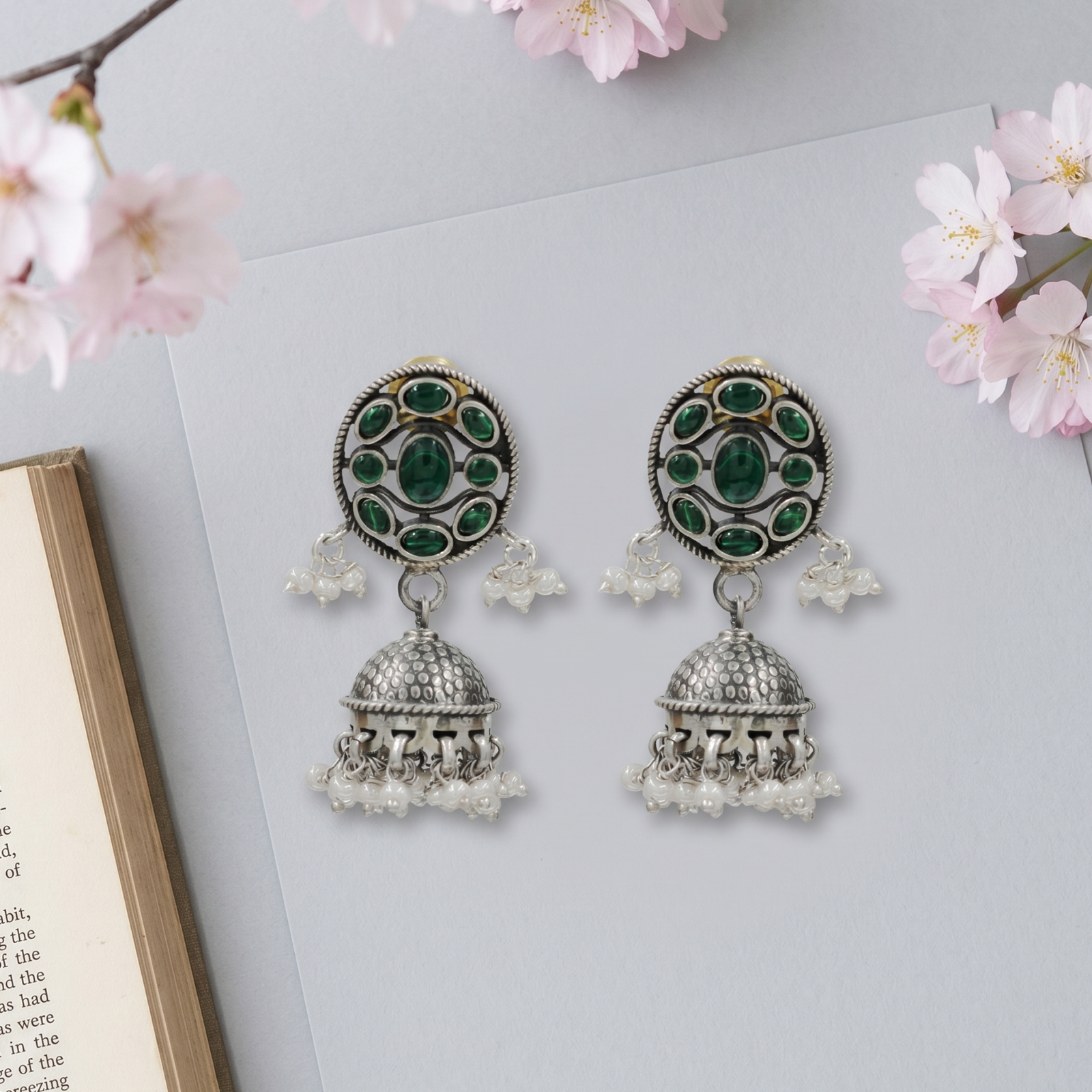 Sangeeta Boochra Handcrafted Kundan & Pearl Silver Earrings