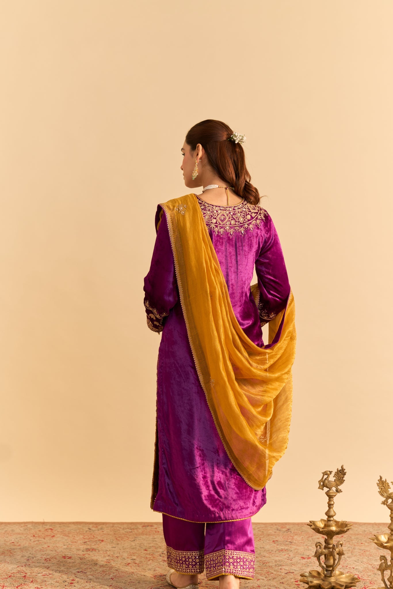 Aynaz - Deep Purple Kurta with Salwar and Dupatta