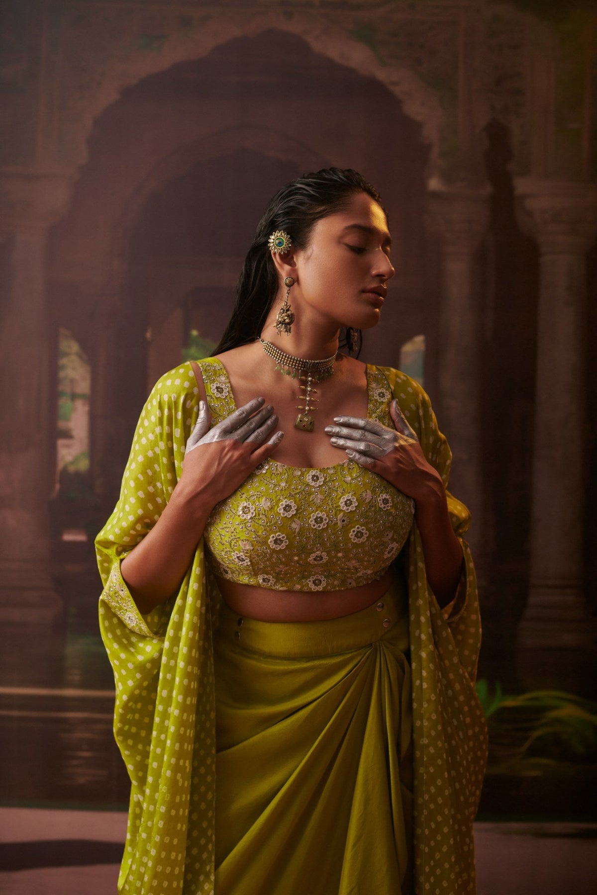 Rimjhim 3pc bandhni cape set