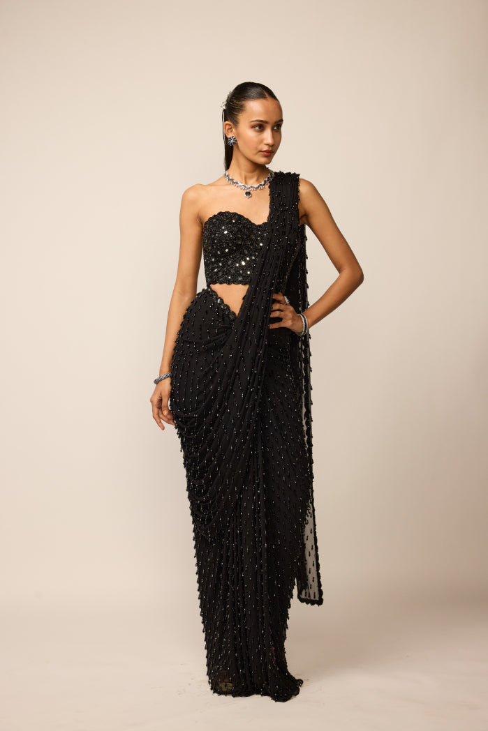 Black Single Drop Saree Set