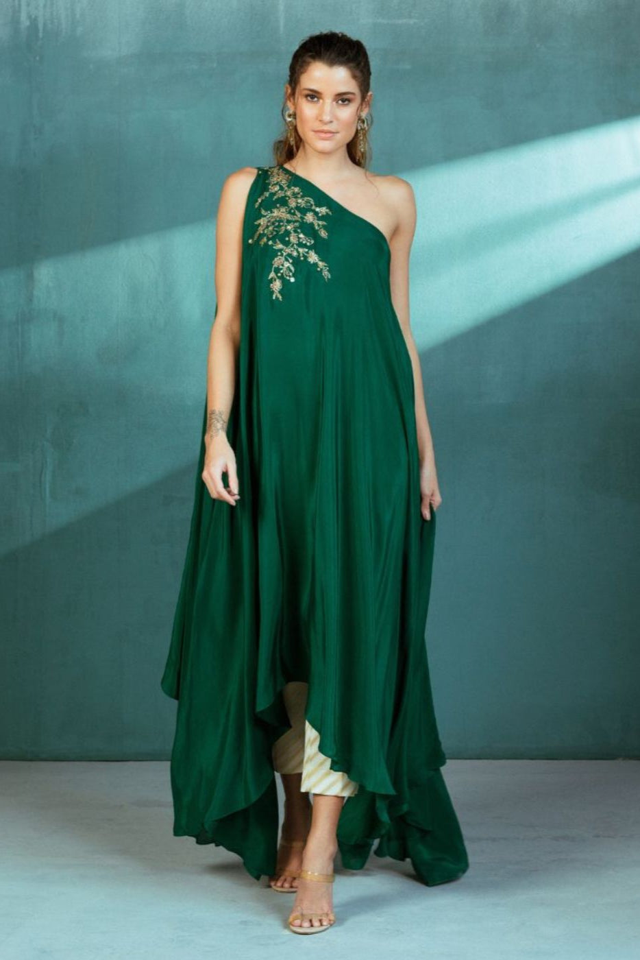 Emerald Green Crepe Kaftan Pant Set