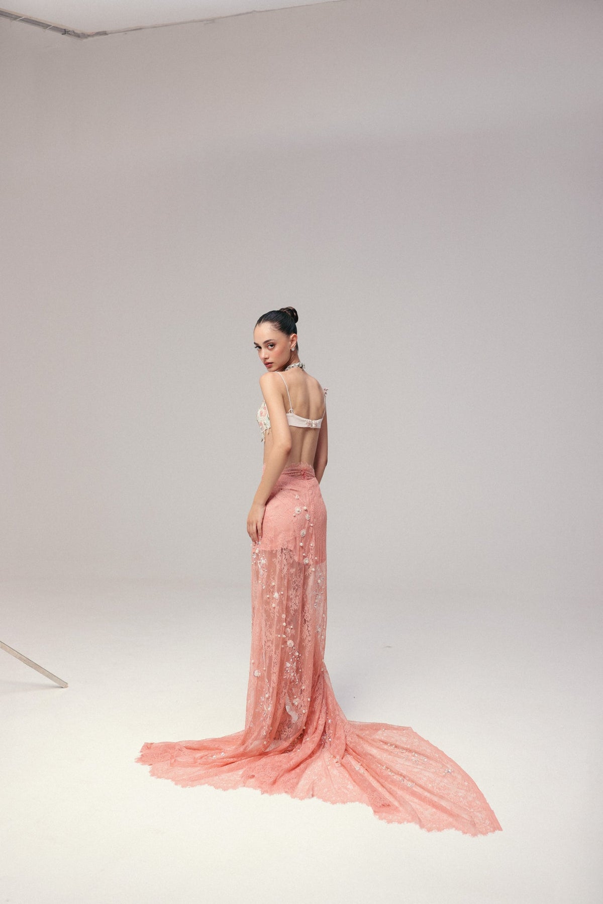 Pearl & Shell Embroidery, Lace & Soft Tulle with Silk, Skirt Set, Blouse Silhouette