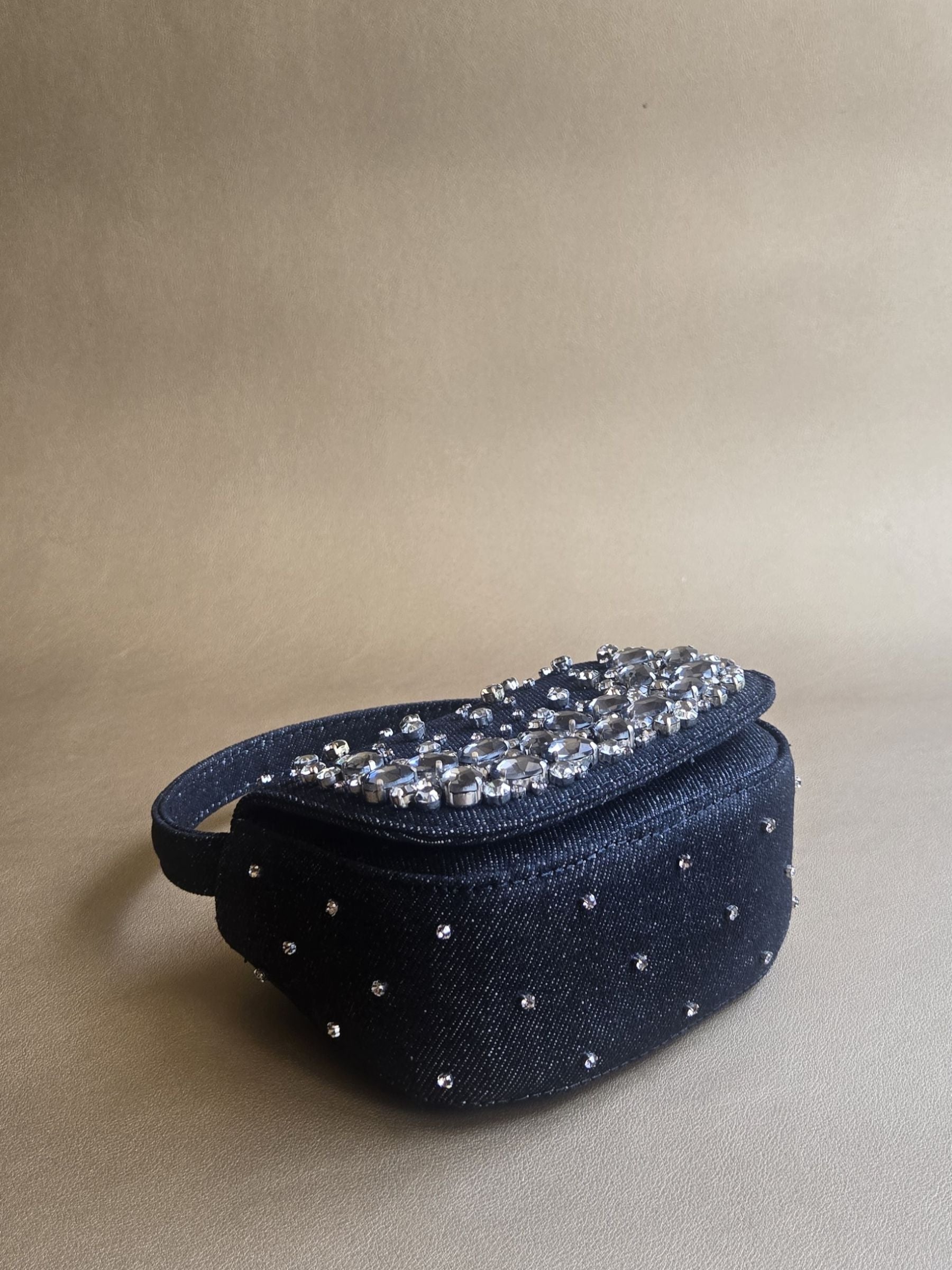Black Crystal Denim Bag