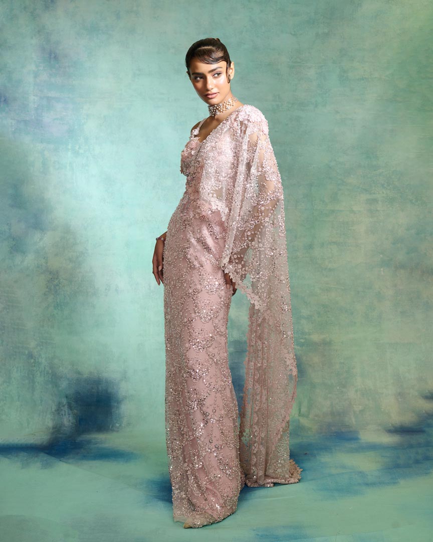PEARL PINK DRAPE SAREE