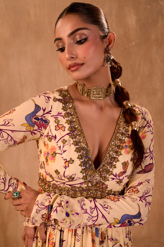 IVORY PRINT EMBROIDERED ANARKALI AND DUPATTA SET - image 6