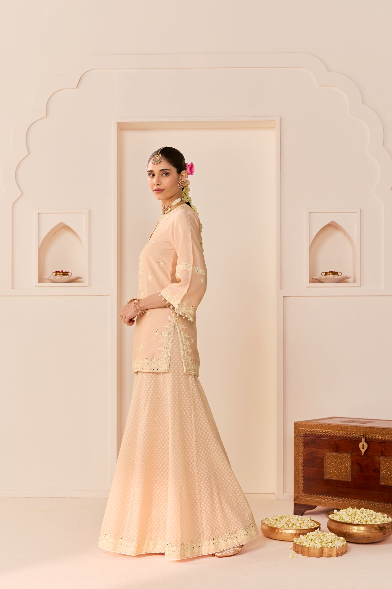REHMA - CARNATION PINK SHORT KURTA WITH SHARARA AND DUPATTA