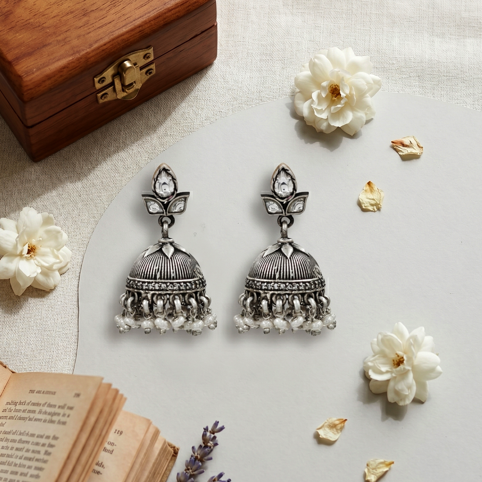 Sangeeta Boochra Artisan Crafted Kundan Pearl Jhumkas