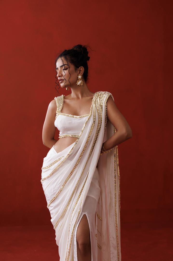 Ivory slit saree